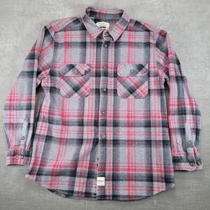 Eddie Bauer Workwear Mens XL Classic Fit Flannel Shirt Gray Red Plaid Button Up